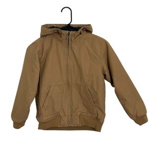 Old Navy Canvas Utility Jacket Boys Size 8 Brown Hooded Pockets Barn Chore Work